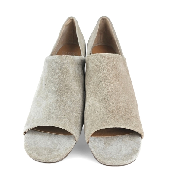 Anthropologie/Franco Sarto Ellison Taupe Suede Open Toe Block Heels Size 10M - Picture 5 of 13